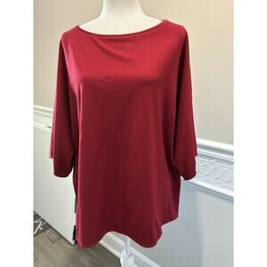 LAFAYETTE 148 RED BOXY ASYMETRICAL CROPPED STRETCHY SHORT SLEEVE TOP SIZE XL